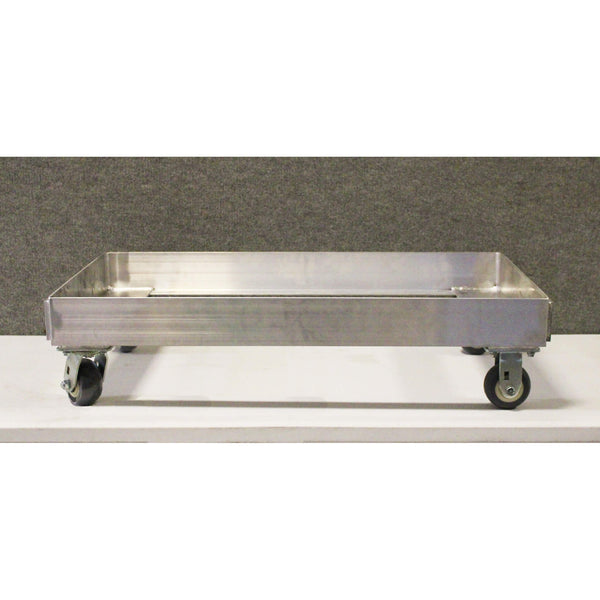 The Double Chill Tray Dolly by Prairie View Industries is heavy-duty and ideal for cook/chill systems. Flow-through open base designed for maximum circulation. Sturdy aluminum construction. Quiet ride 4" x 2" casters, 450 lbs. capacity each. Sold as is, no handle. 22¾” W x 10” H x 39” L
