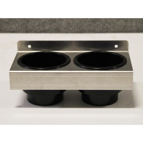 2 Can Drink Holder by Prairie View Industries. This handy, convenient shelf easily holds 2 drinks, keeping them safe from spilling and being lost. Sturdy aluminum construction. 9” L x 4½” W x 4¼” H