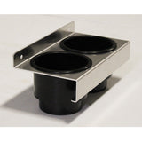 2 Can Drink Holder by Prairie View Industries. This handy, convenient shelf easily holds 2 drinks, keeping them safe from spilling and being lost. Sturdy aluminum construction. 9” L x 4½” W x 4¼” H